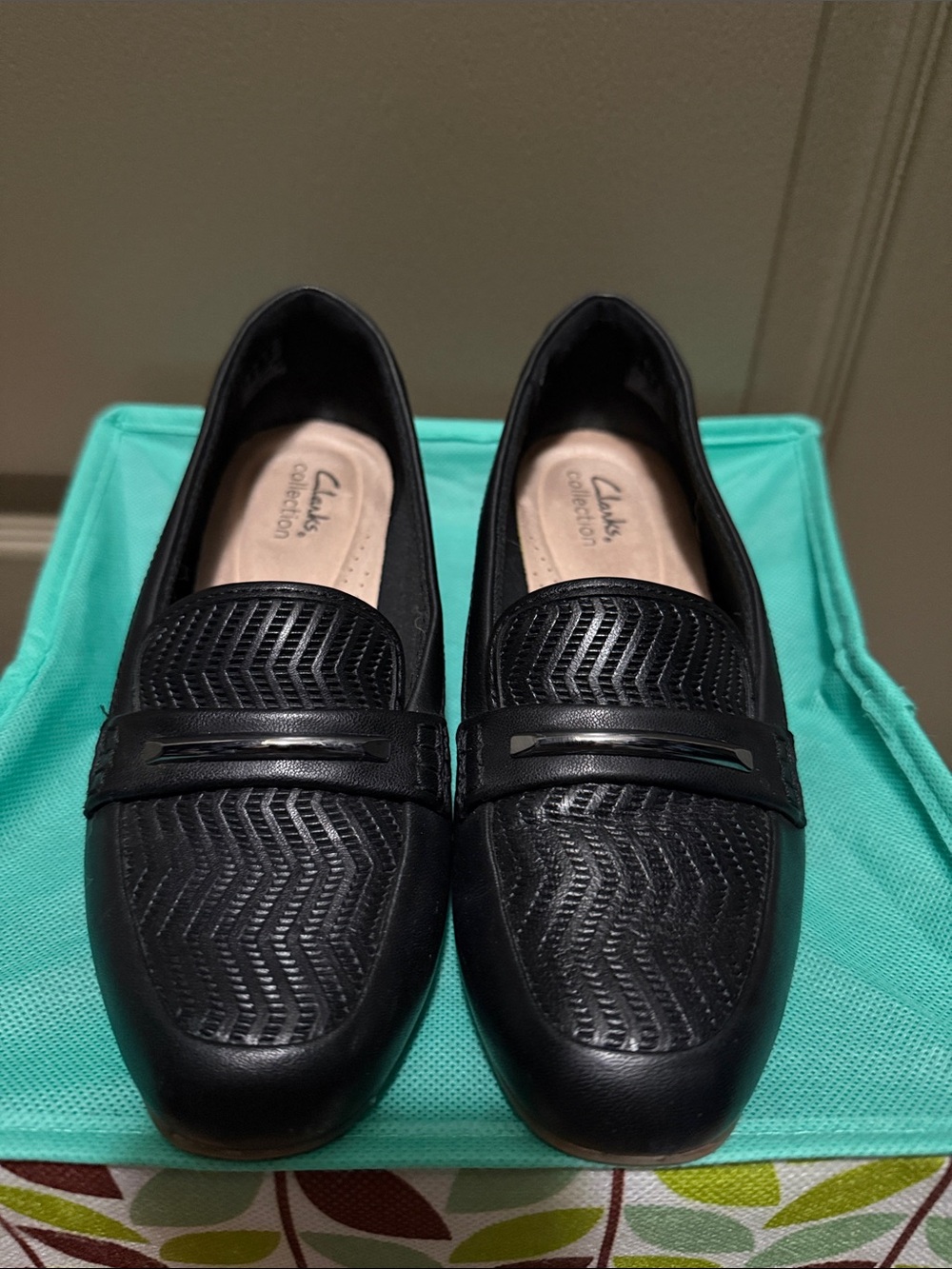 Clarks Black Textured Penny Loafers